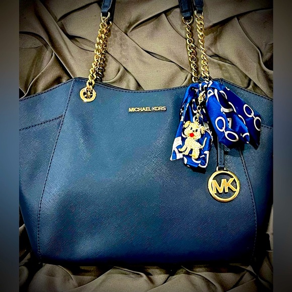 Michael Kors Handbags - Michael Kors Jet Set Large Saffiano Leather Shoulder Bag - Blue